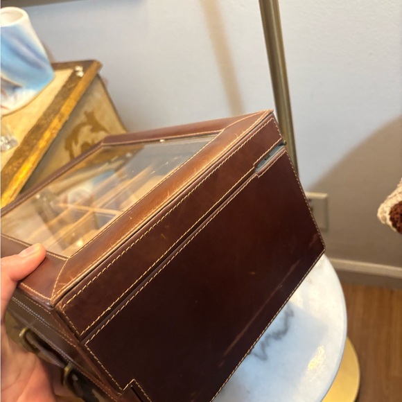 FOSSIL 10 Piece Watch Box Leather Brown w/ Storage Pull Out Drawer - Picture 5 of 9